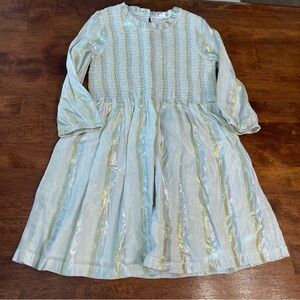 Crewcuts Shimmering Striped Dress - silver Gold smocked high neck size 8